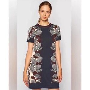 NWT Tory Burch Imperial Garden Tee T Shirt Dress Sm 4 6 Cotton Floral Birds Navy
